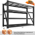 Bepatio 8000LBS Garage Shelving Heavy Duty,77" W Storage Shelves 4 Tier Adjustable Shelves,Metal Shelving Unit, Industrial Storage Shelving for Basement Warehouse Commercial,77" W*24" D*72”H,Black