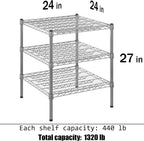 24" Deep x 24" Wide x 27" Height Wire Shelving Kit | 3-Tier | NSF Commercial Storage Rack Unit
