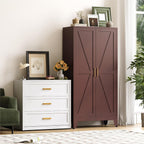 Baborokic 61H Metal Storage Cabinet with 2 Doors and Adjustable Shelves,Farmhouse Storage Cabinet with Barn Doors,Pantry Storage for Home,Office,Dining Room,Kitchen(Burgundy)