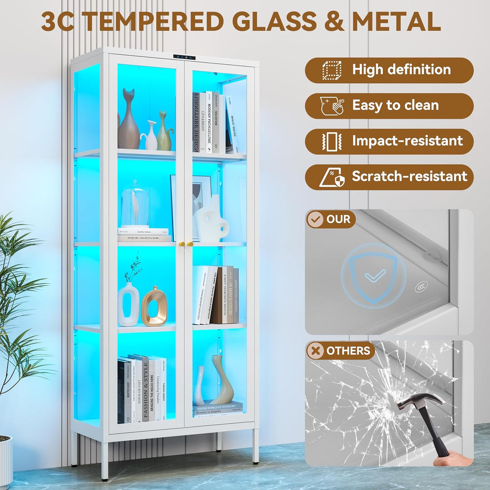 Polup Metal Glass Display Cabinet with Glass Doors, Lighted Curio Cabinet wit...