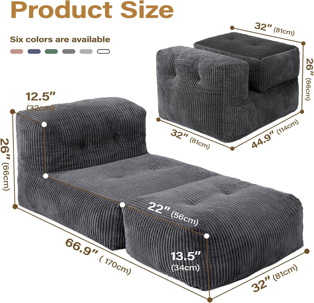Big Bean Bag Chair for Adults, 66.9"x31.5" Lounger Large Bean Bag Sofa, Memory Foam Filled Beanbag Chair for Living Room, Bedroom, Balcony - Ergonomic Support & Premium Comfort (Darkgrey)