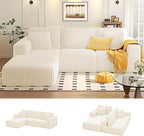 KINGYES 107'' Modular Sectional Sofa, L Shaped Cloud Couch for Living Room, Modern Plush Corduroy Boneless Sofa with Chaise for Bedroom, Beige
