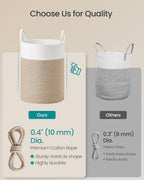 SONGMICS Laundry Hamper, Cotton Rope Laundry Basket with Handles, for Children, Toys, Clothing, Living Room, Bedroom, 15.8 Gallons, 13.8 x 13.8 x 19.7 Inches, White and Grayish Brown URLH061LZ01