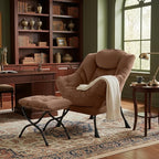 Tiita Lazy Chair with Ottoman, Modern Large Accent Lounge Armchair, Comfy Leisure Sofa Reading Chair with Footrest for Bedroom, Living Room, Dorm Rooms, Garden and Courtyard, Brown
