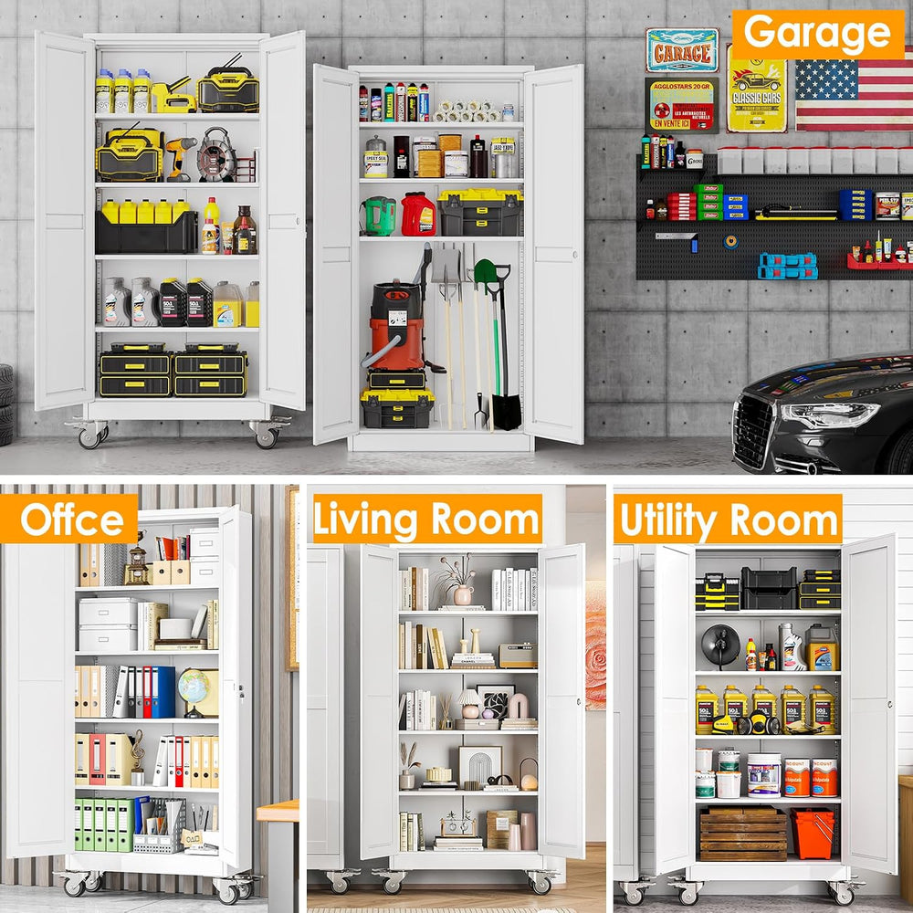PAOFIN 71''H Tall Metal Garage Storage Cabinet with Wheels,Steel File...