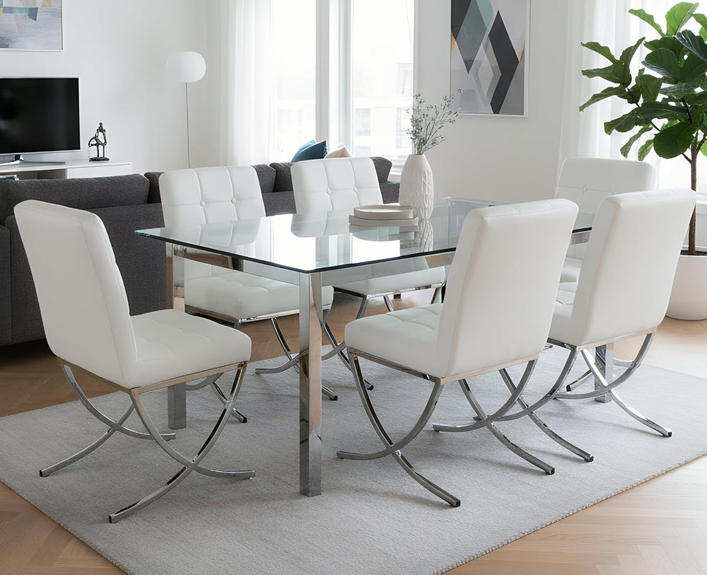 EALSON Modern Dining Chairs Set of 6, White Leather Upholstered Seater with C...