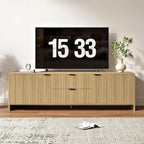 Fluted TV Stand for TVs up to 70",Modern TV Console with 2 Drawers,Wood Entertainment Center with Storage Cabinets & Adjustable Shelves for Living Room,Natural Oak