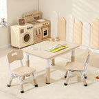 Kids Table & Chairs Set, Height Adjustable Toddler Study Table with Anti-Slip Foot Covers, Ages 2-10