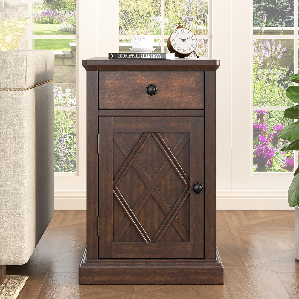 Knocbel Accent Narrow End Table with Hidden USB Ports, Pull-Out Tray, Storage...