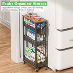 4 Tier Slim Rolling Storage Cart Laundry Room Organzier with Wheels | Small metal bathroom cart，kitchen organizer, trolley with handle and mesh basket, 7.1 inch width for narrow space, black