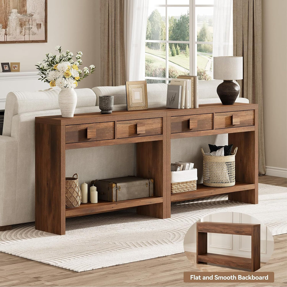ONBRILL 40 Inch Narrow Console Table with Drawers and Open Shelves