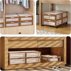 Under Bed Storage Containers with Wheels, Larger Bamboo Wood Under Furniture Storage Containers with Dust Bags，Rolling for Shoes Clothes