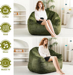 Setawix Giant Bean Bag Chair with Filler, Comfy Faux Fur Bean Bag Chairs for Adults and Kids, Lazy BeanBag Sofa Stuffed Floor Sofa with Memory Foam for Bedroom Apartment Living Room,Green