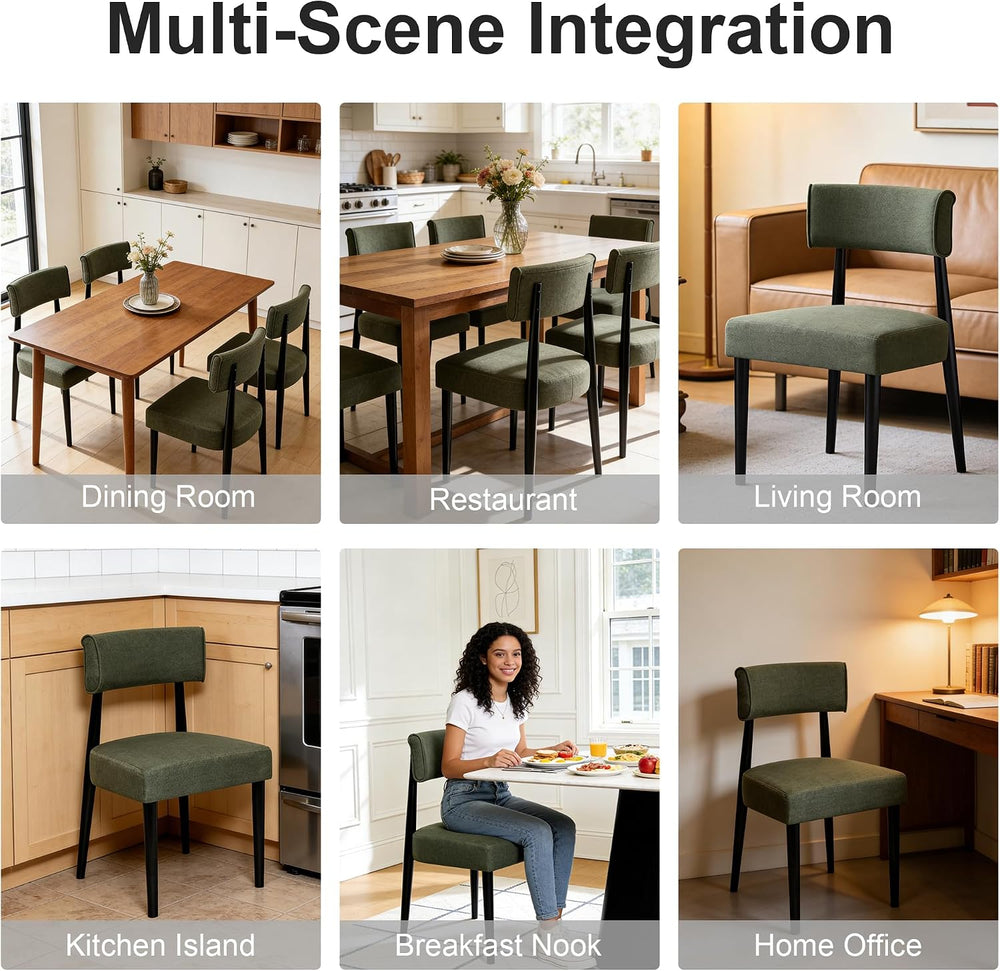 Wooden Dining Chairs Set of 4, Upholstered Kitchen Chairs with Solid Rubberwo...