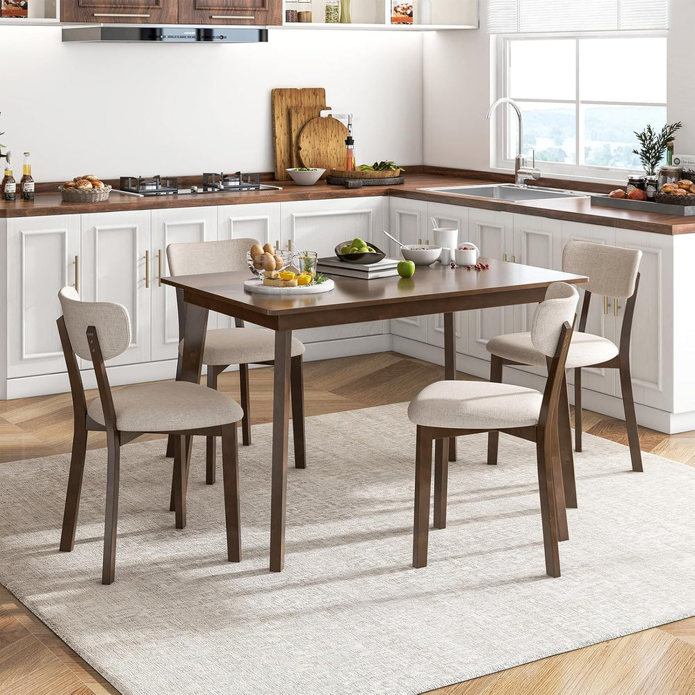GOFLAME 5-Piece Dining Table Set for 4, Farmhouse Kitchen Table & 4 Uphol...