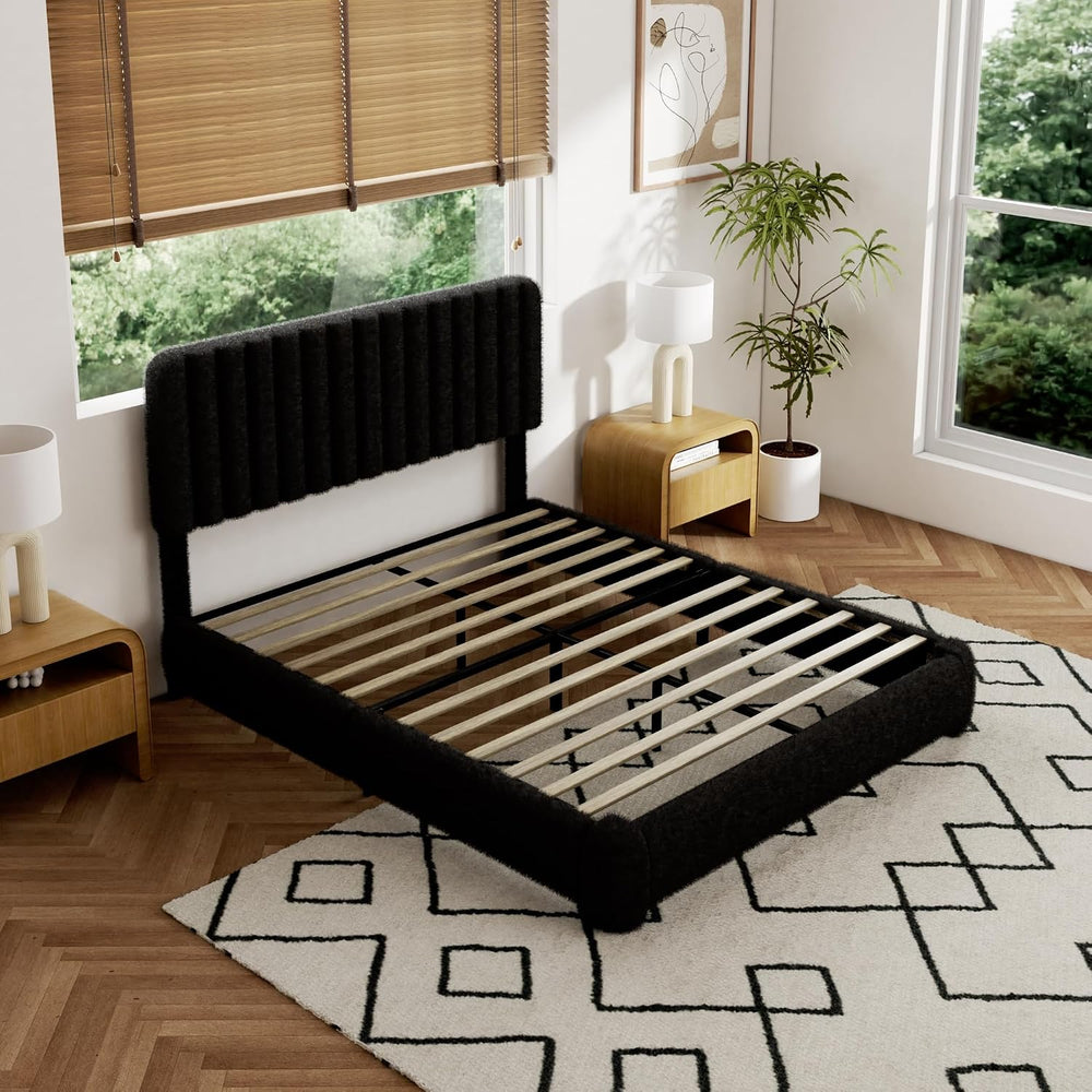 Queen Size Boucle Bed Frame, Upholstered Cloud Platform Bed Frame with Adjust...