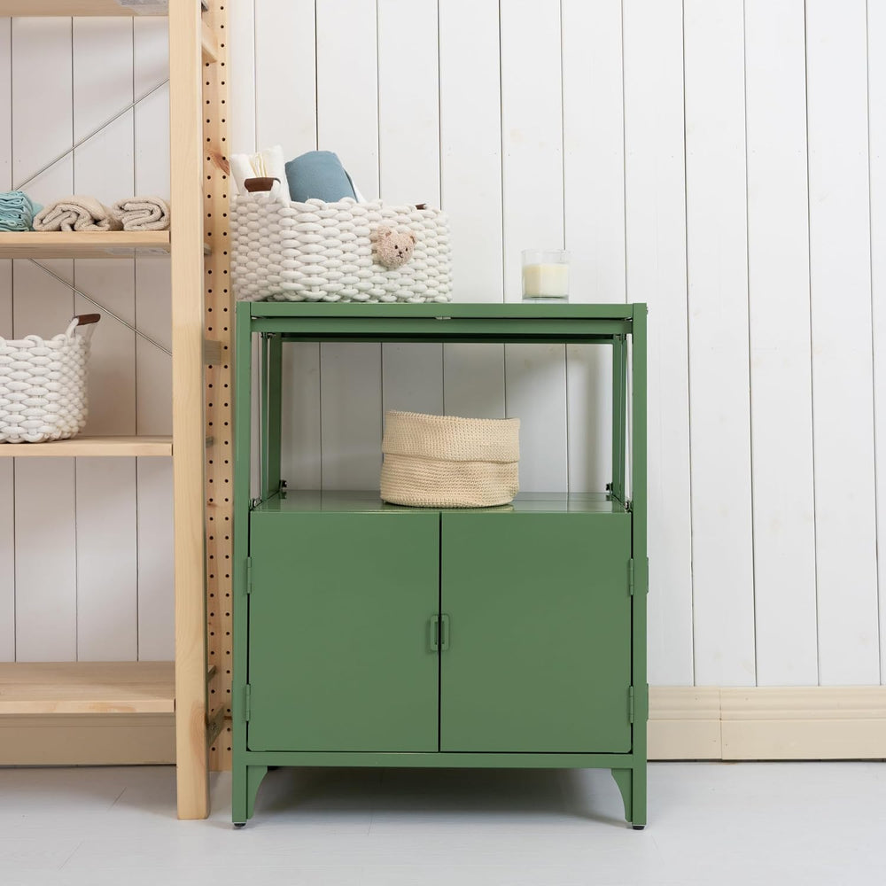Modern Metal Folding Storage Cabinet, Cream Foldable Sideboard with Shelves, ...