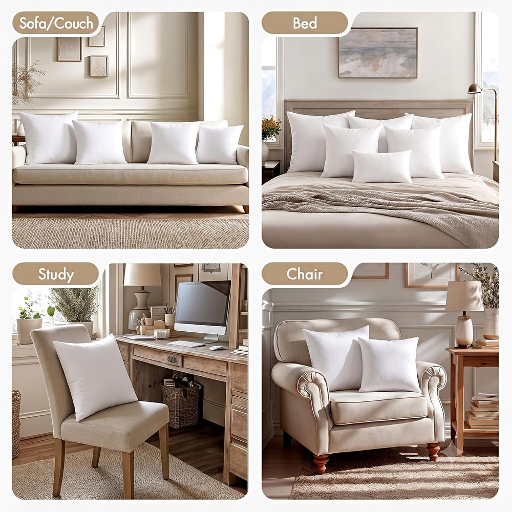 Ridhi White Throw Pillow Inserts, 20x20 Inch, Pack of 4, Down Alternative
