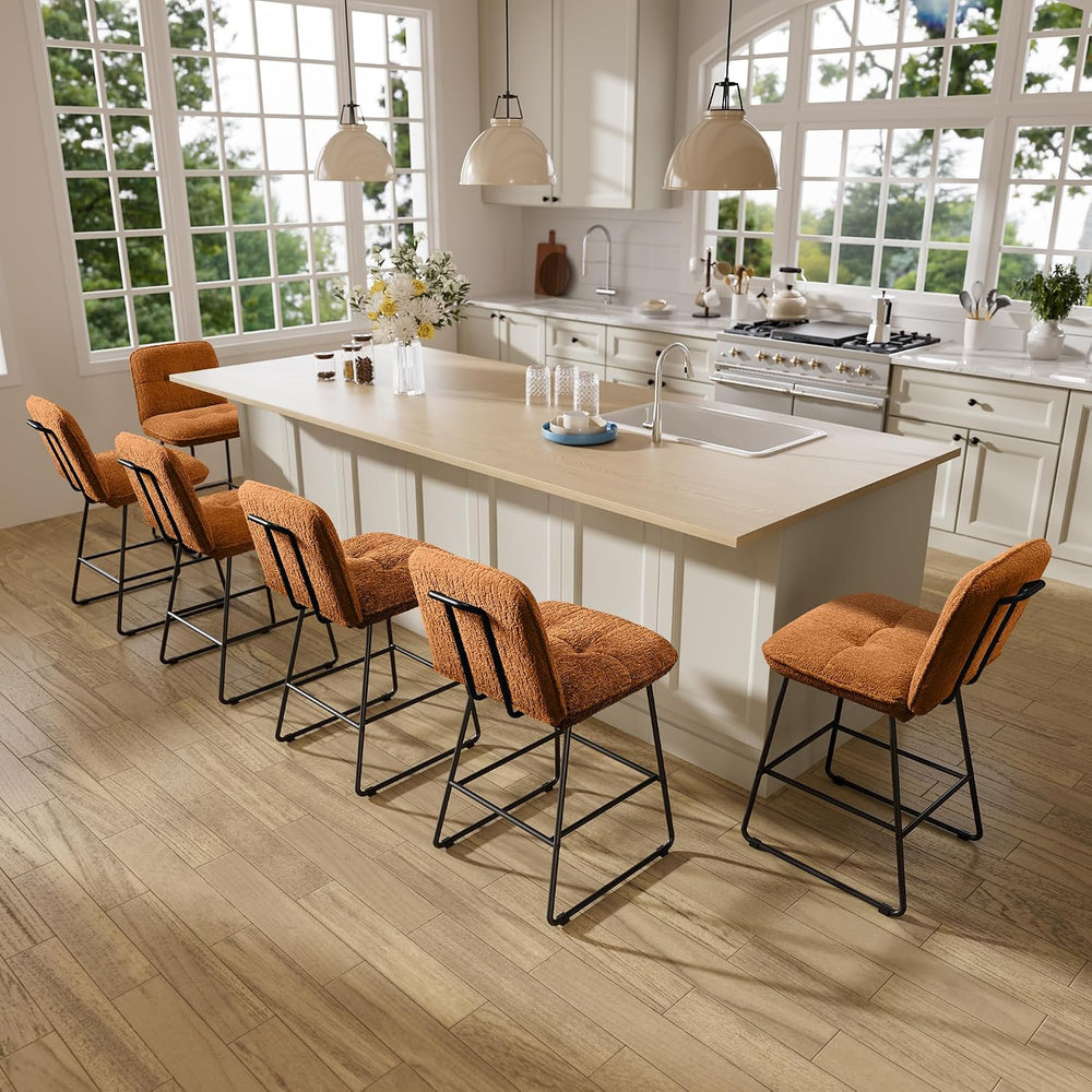 Ollega 26" Counter Height Bar Stools with Back, Set of 6, Brown Velvet