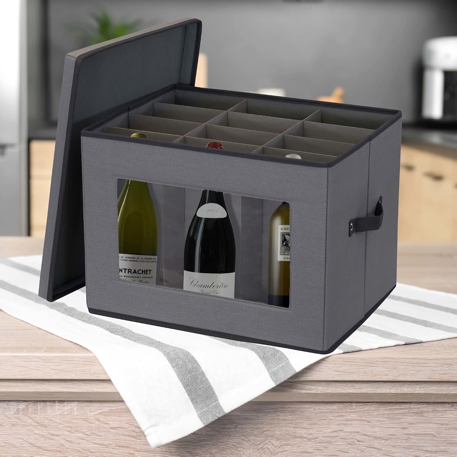 Household Essentials Tall Wine and Bottle Storage Chest, Gray