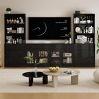 TUSY 71" Large TV Stand Set - TV Entertainment Center for TVs up to 65", Media Center with Tempered Glass Doors and Drawer, TV Hutch with Bookshelves for Living Room (Black, BFFB)