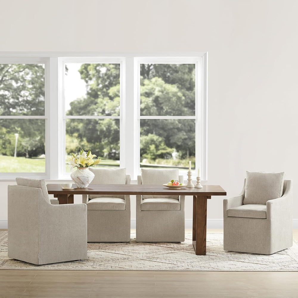 KISLOT Upholstered Dining Chairs Set of 4 with Casters, Sand