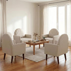 Modern Accent PU Chair, Living Room Chair Upholstered Single Sofa Chair with 4 Sturdy Legs, Contemporary Reading Chair for Living Room, Reading Room, Bedroom (Cream with Shell backrest)