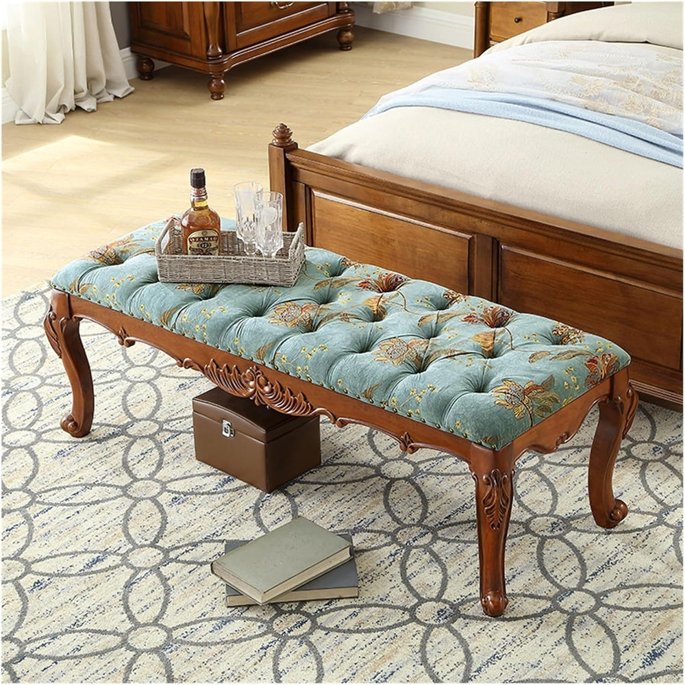 Modern Natural Solid Wood Upholstered Bench - Velvet Cushions Functional Seat...