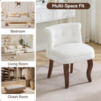 WUTUTUEE Velvet Vanity Chair with Back, Tufted Upholstered Vanity Stool with Solid Wood Legs, Mid Century Small Makeup Chair for Vanity, Accent Chair for Bedroom, Living Room, White