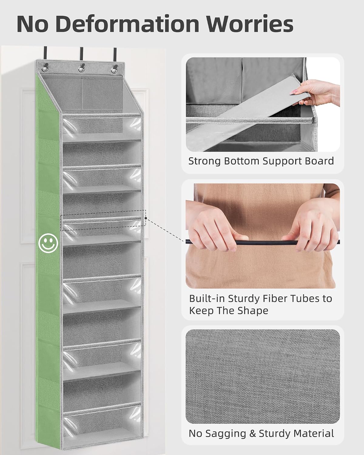 STORAGE MANIAC Over the Door Organizer 6-Shelf Closet Hanging Storage with 14 Mesh Pockets, 66lbs Capacity Clear Deep Pockets Behind Door Storage for Nursery, Bathroom, Bedroom, 1 Pack Grey