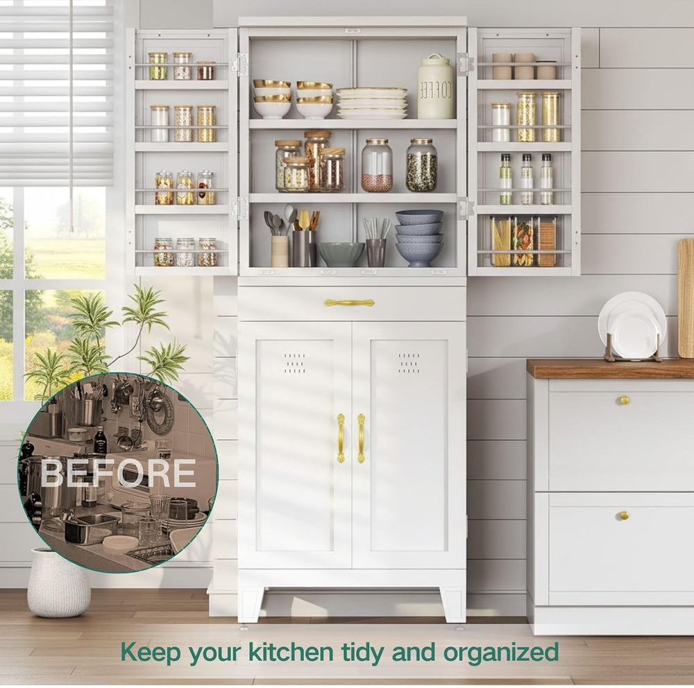 YITAHOME 71" Metal Kitchen Pantry Storage Cabinet with 4 Doors, 4 Adjust...