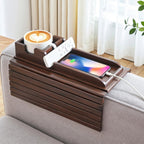 Couch Arm Tray, 2-in-1 Split Design Sofa Armrest Tray for Couch | Anti-Slip Couch Armrest Table, Foldable Couch Tray for Arm, for Dessert, Phone, Control, Cups, Brown