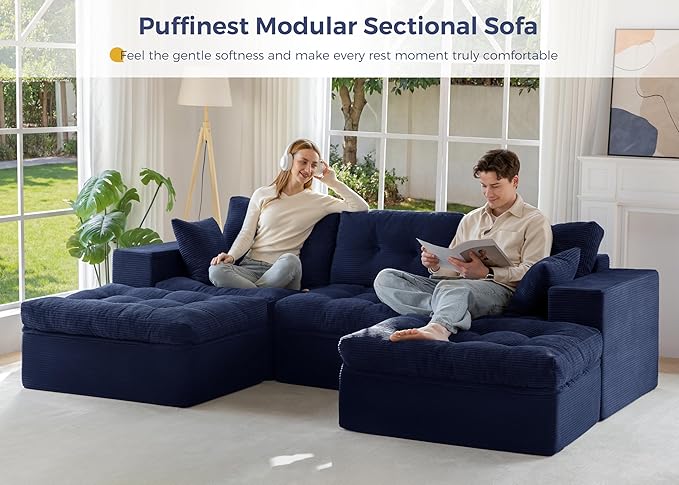 MAXYOYO 104" U Shaped Modular Sectional Sofa with 2 Ottomans, Cloud Boneless Couch with Layered Cushion, Flexible Module Combination Sofa for Living Room, No Assembly Required, Navy
