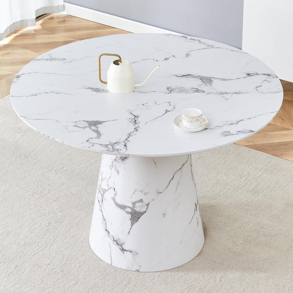 White Dining Table,45'' Round Dining Table for 4-6,Modern Marble-Look...