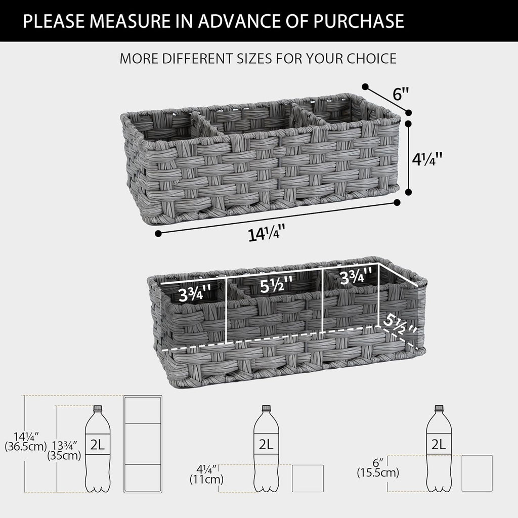 GRANNY SAYS Toilet Tray Tank Topper, Wicker Baskets for Storage, Set of 2 Waterproof Bathroom Basket for Organizing, Gray Bathroom Organization Baskets, 14¼" x 6" x 4¼"