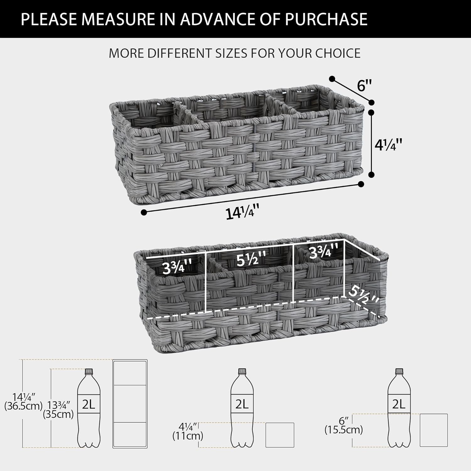GRANNY SAYS Toilet Tray Tank Topper, Wicker Baskets for Storage, Set of 2 Waterproof Bathroom Basket for Organizing, Gray Bathroom Organization Baskets, 14¼" x 6" x 4¼"