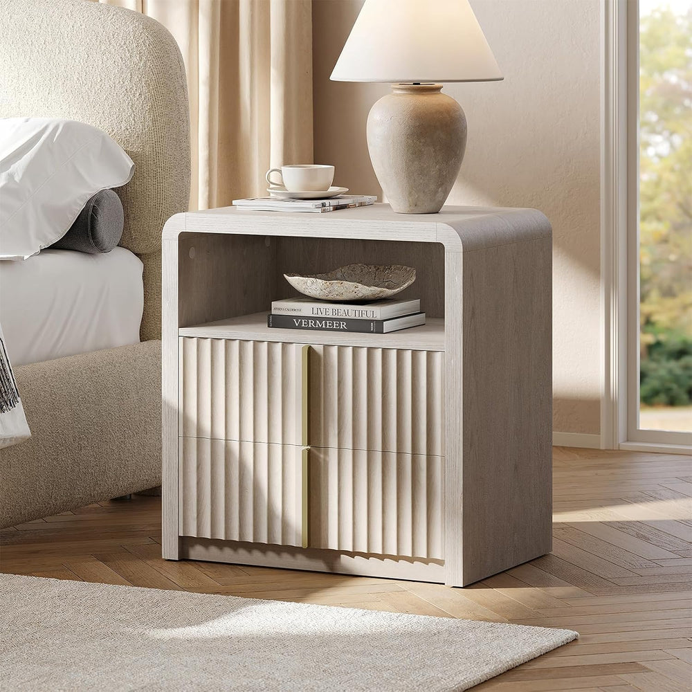 ModernMate Nightstand Set of 2, 23.6" Fluted Night Stand with 2 Drawer,Grey