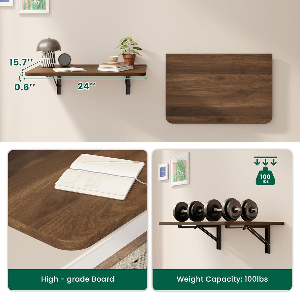 Dogsky Wall Mounted Folding Table, Floating Desk 24x15.7Inch, Fold Down Shelf...