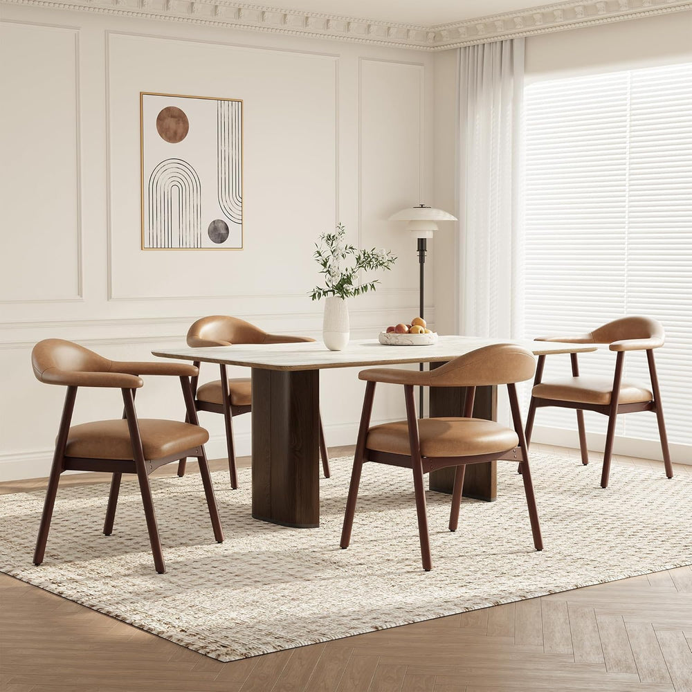 MALOL Leather Dining Chair with Armrest Set of 4, Upholstered Dining Room Cha...