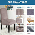 H.VERSAILTEX Velvet Dining Chair Covers Stretch Chair Covers for Dining Room Set of 4 Parson Chair Slipcovers Chair Protectors Covers Dining, Soft Thick Solid Velvet Fabric Washable, Taupe Striped