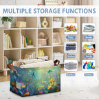 Dragonfly Storage Basket,Flower Collapsible Storage Bin Cubes for Living Room Bedroom Blankets Home Storage 17x11.5x10Inch