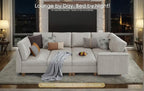 SITJOY 118" Faux Leather Modular Sectional Sofa with Storage, Mid Century Modern Sectional Couches for Living Room, 6 Seater V Shaped Couch with Chaise, Greige