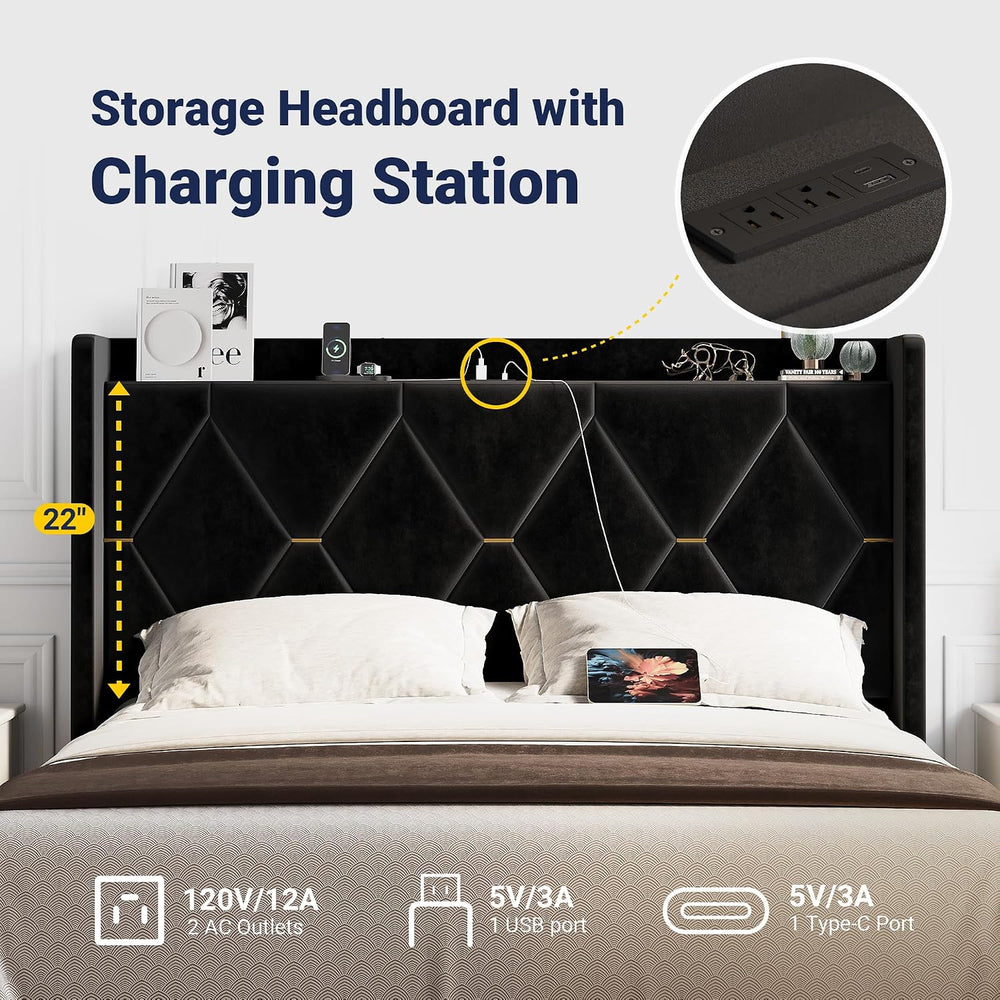 Allewie Queen Bed Frame with Storage Headboard & Smart Charging Station