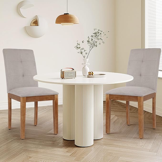 DAGONHIL Dining Chairs Set of 2, Modern Upholstered Fabric Dining Room Chairs, Armless Kitchen Chairs with Wood Legs and Padded Seat for Living Room, Bedroom, Kitchen (Grey)