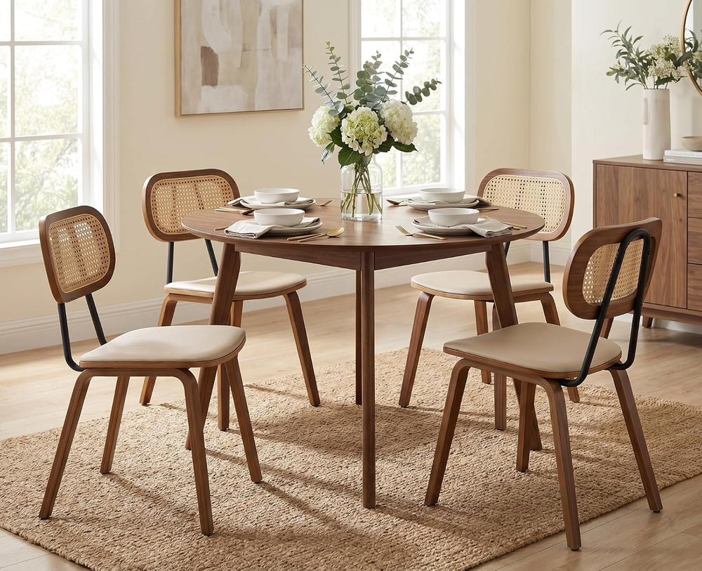 CIMOTA Mid Century Modern Dining Chairs Set of 4, Rattan Back Kitchen Chairs ...