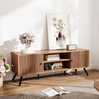 COMHOMA TV Stand for Living Room, Mid Century Modern Entertainment Center for 55/60/65 Inch TVs, Retro Brown TV Console with Fluted Door Cabinets and Open Adjustable Shelve Storage for Bedroom (53In)