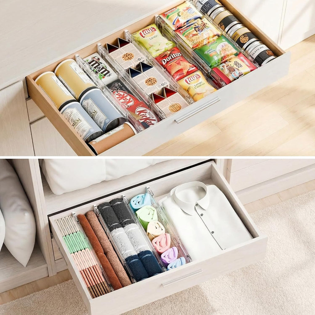 Clear Drawer Dividers Organizers, Adjustable Expandable Drawer Divider Organizer for Clothes, Dresser, Kitchen & Office Drawers, Acrylic Drawer Separators for Bedroom Storage, 4-Pack, Clear Plastic