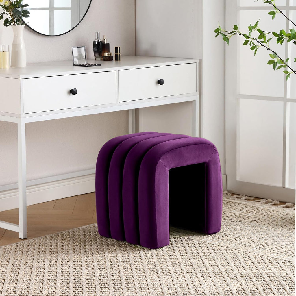Flouki Velvet Vanity Stools, Multifunctional Arch Ottomans, Small Arch Ottoman, Ottomans for Bedroom, Dorm, Side Table Seat for Living Room, Entryway (Purple)