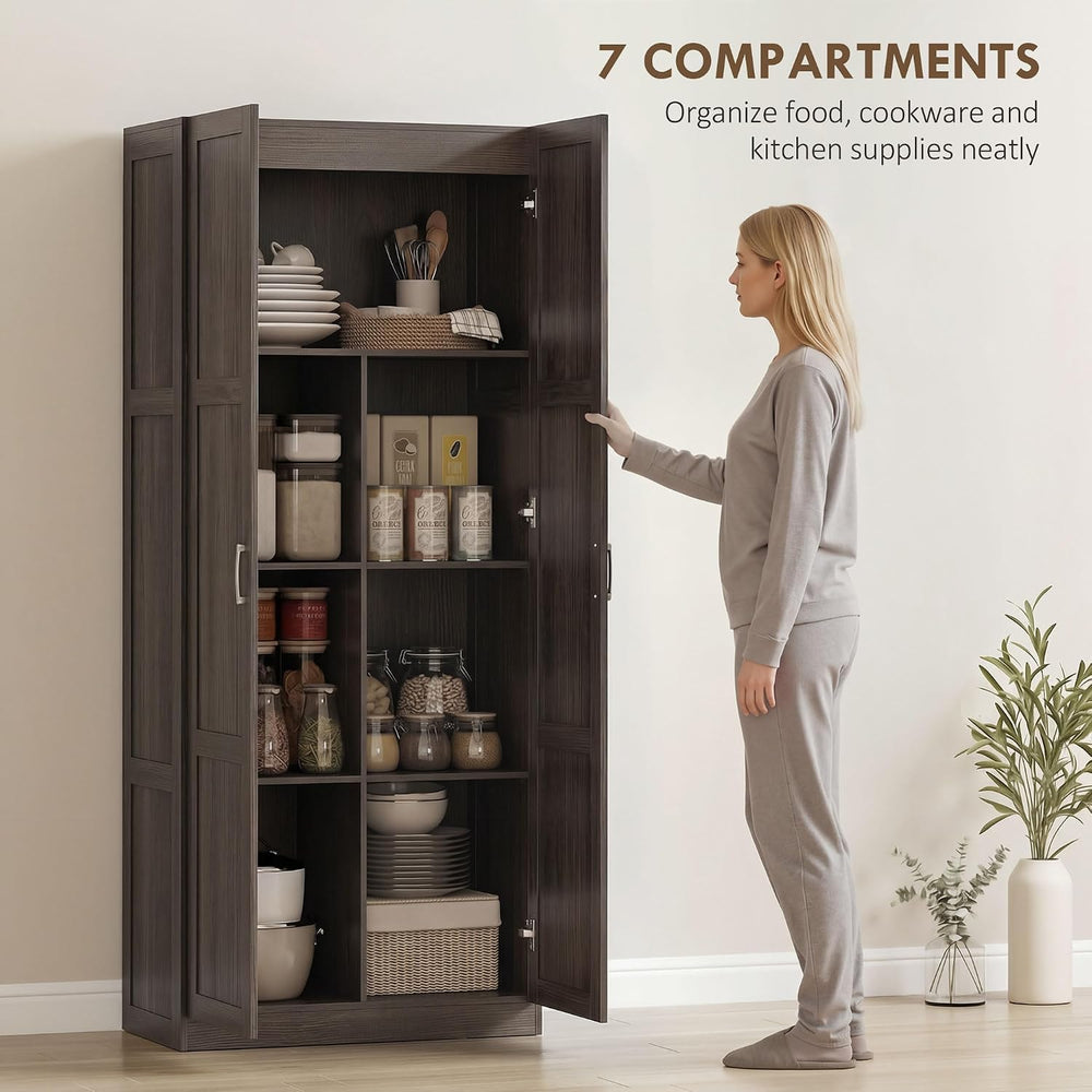 HOMCOM 71" Tall Kitchen Pantry Cabinet with 4 Adjustable Shelves Espress...