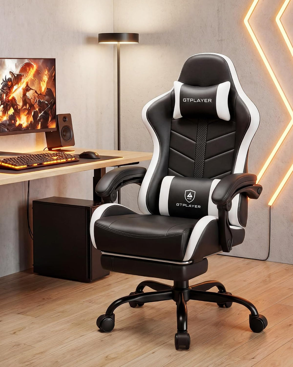 GTPLAYER Gaming Chair for Adults, Computer Chair with Footrest, Snow White | ...